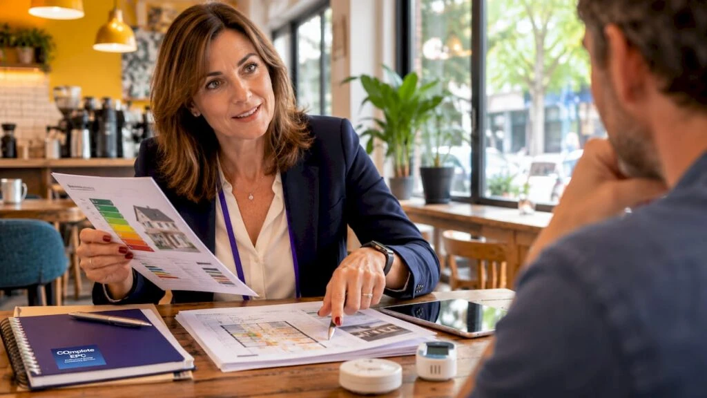 Energy consultant reviewing smart building energy