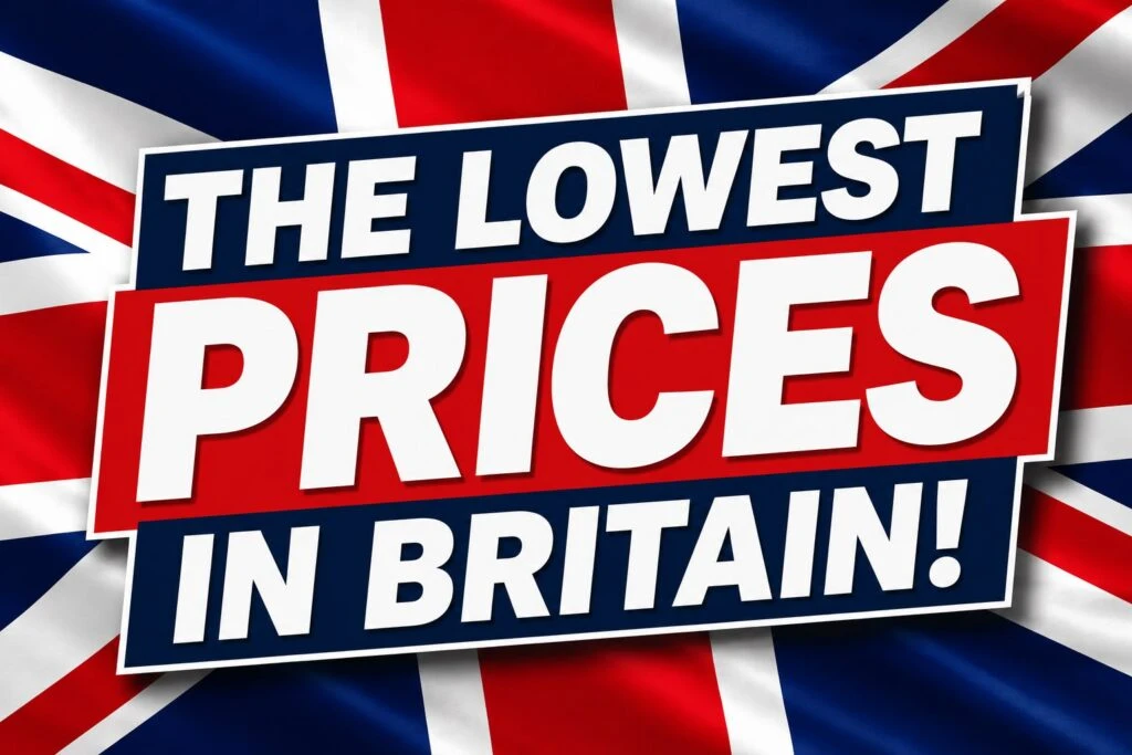 Lowest prices banner on Union Jack