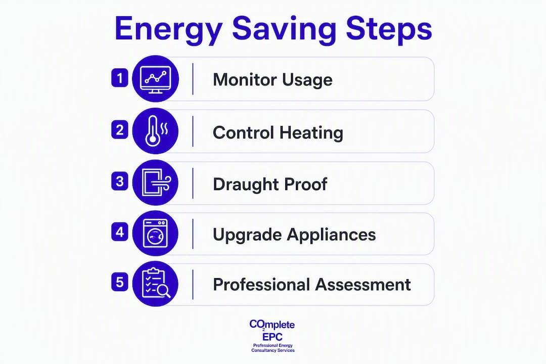 Infographic illustrating steps to reduce energy bills in UK homes