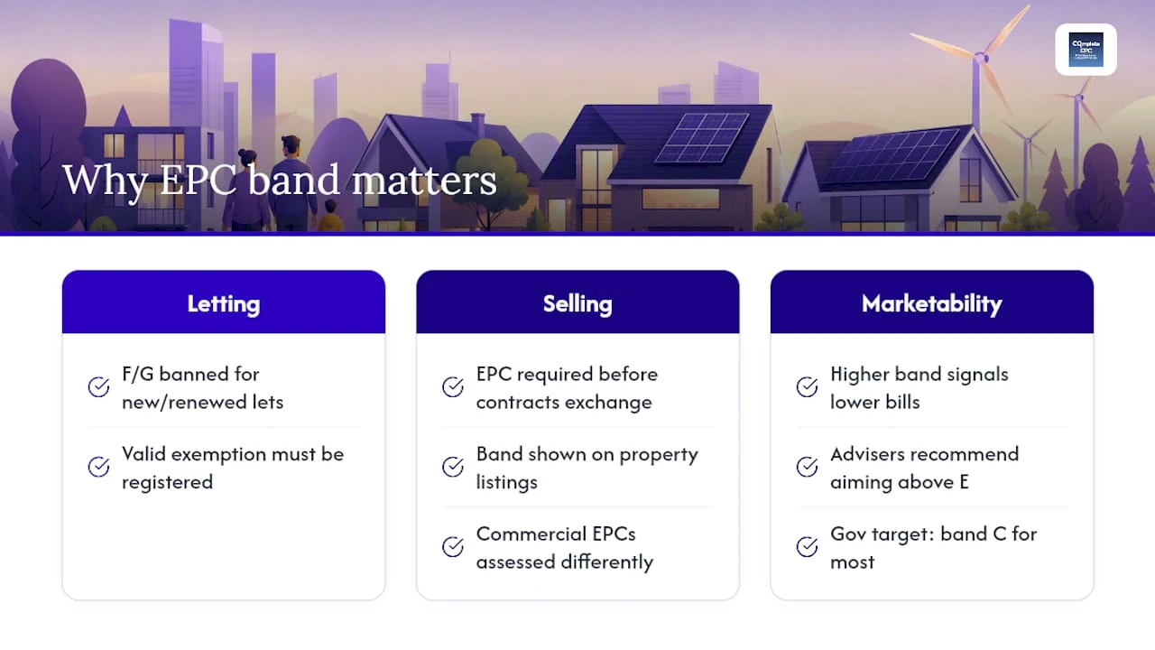 Why the rating matters for letting, selling and running costs — overview diagram