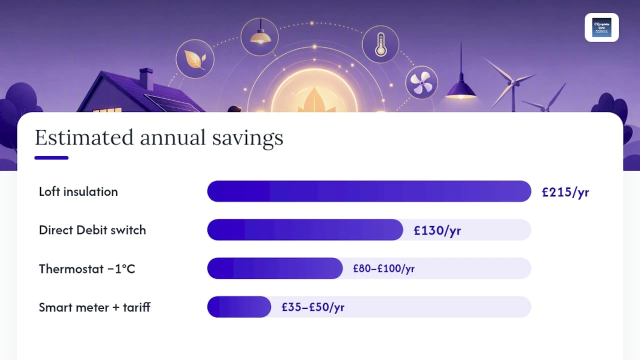 Comparison chart of electricity savings tips and their costs