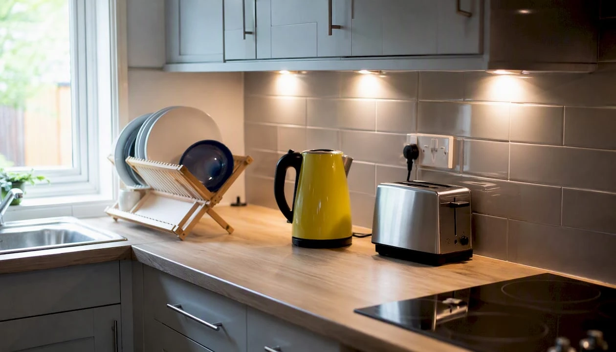 Kitchen illuminated by energy-efficient LED lighting