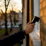 Energy assessor scanning house wall insulation