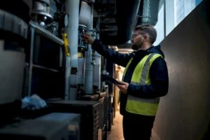 Assessor inspecting commercial building services