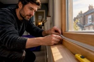 Hands fitting draught proofing to window