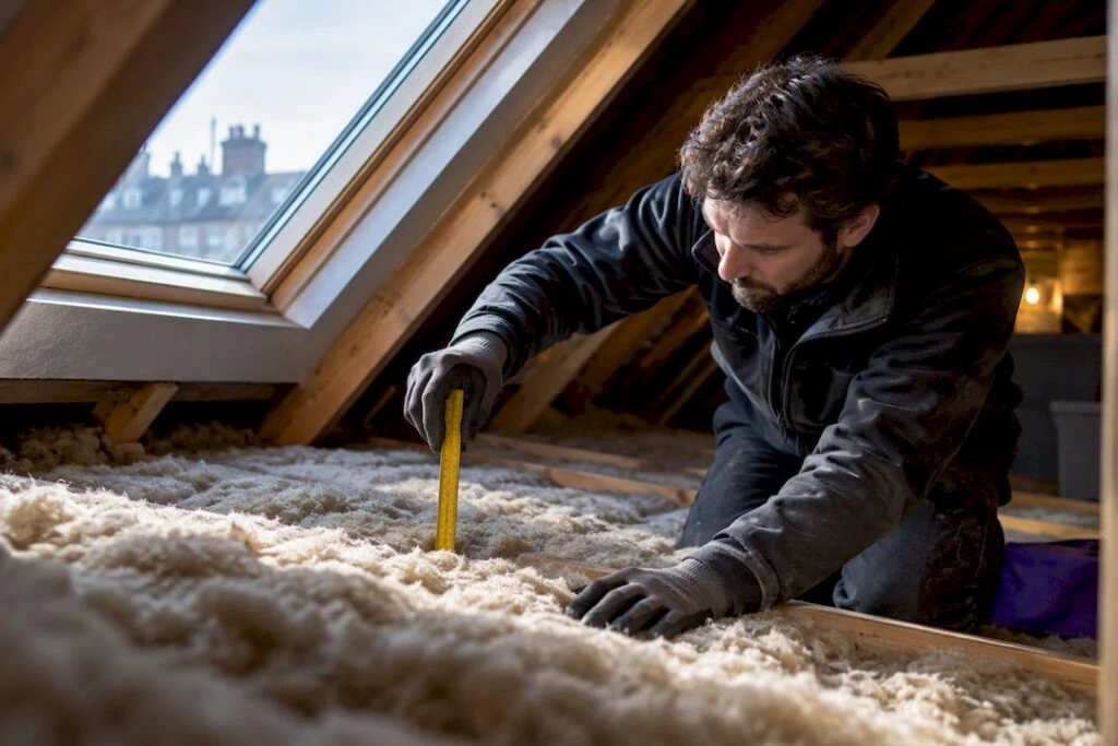Assessor checking rental property loft insulation