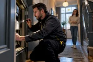 Assessor checking an accessible property meter cupboard