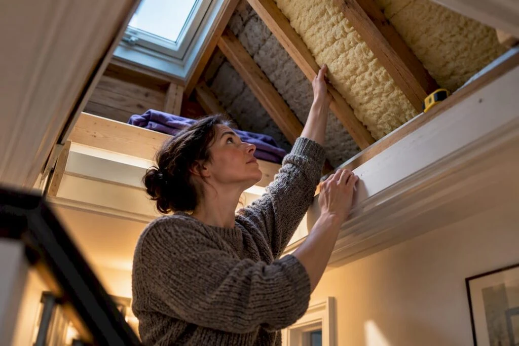 Homeowner checking loft insulation thickness