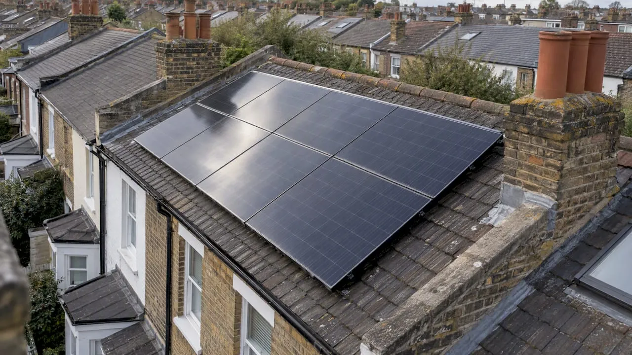 Solar panels on London terrace roof