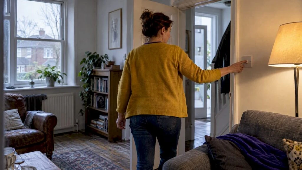 Homeowner switching off a room light
