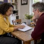 Assessor explains EPC report to homeowner