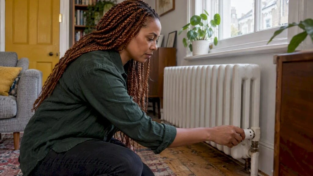 Homeowner adjusting a radiator valve