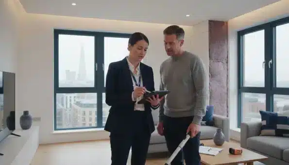 Domestic EPC Certificate Professional discussion in modern apartment.
