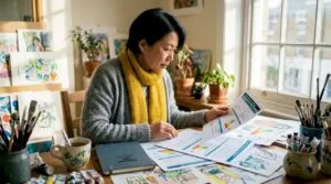 Landlord reviewing energy rating documents at home