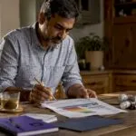 Landlord reviewing energy performance certificate at home