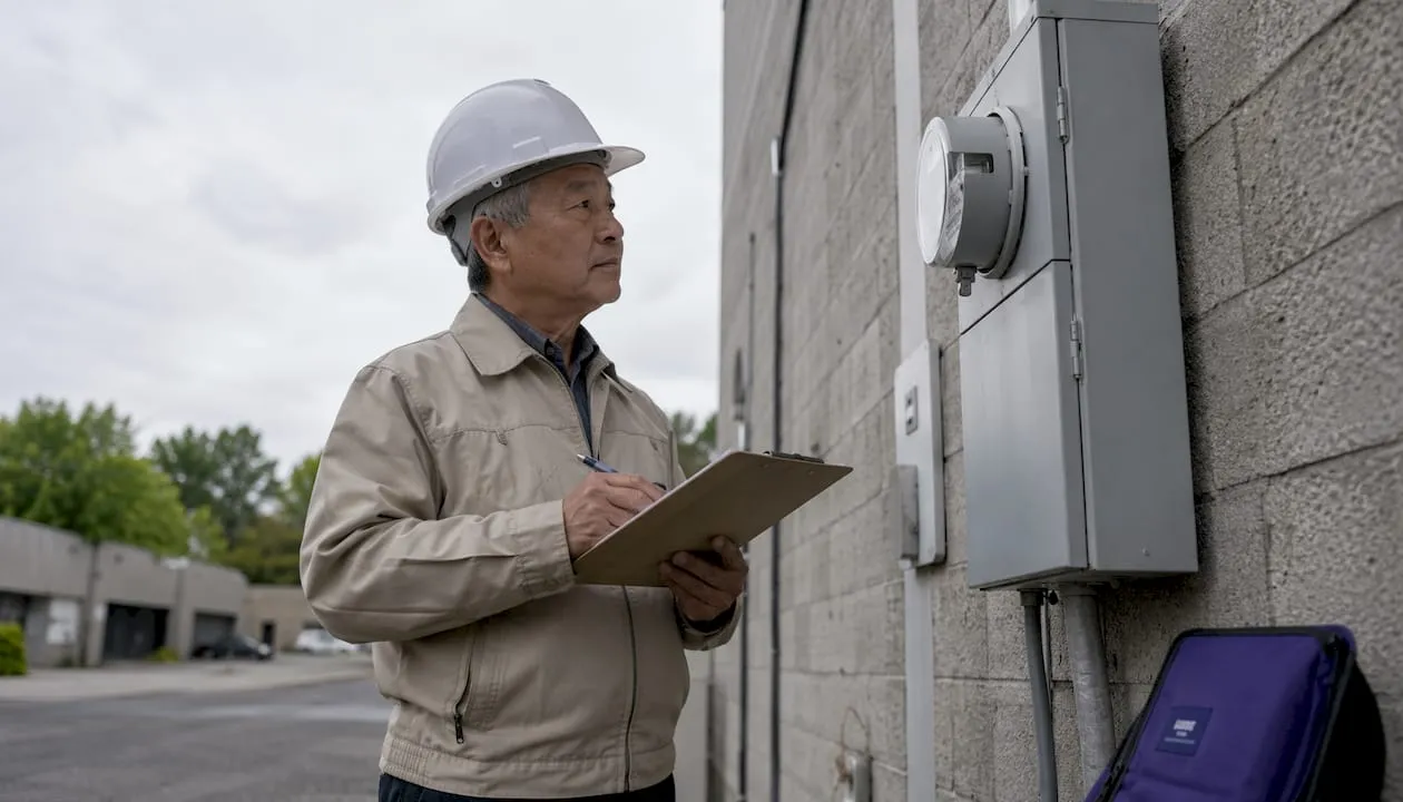 EPC assessor inspecting commercial property meter